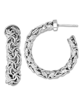 925 Sterling Silver Italian Rhodium plated Byzantine Hoop Earrings 30x7.5mm 30.5x29.3mm Wide 7.5mm Thick Hoop Earring