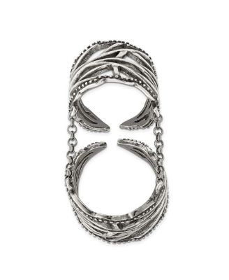 925 Sterling Silver Solid Textured Polished Oxidized Full Finger Boho Adjustable Ring Ring