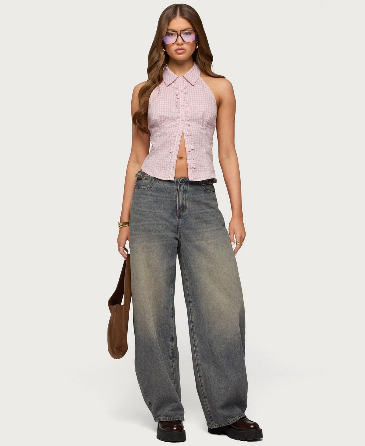 Edikted Women's Side Belt Low Rise Barrel Jeans view 5 — MAYCSS fashion products