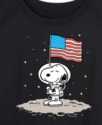 Plus Size Peanuts Snoopy Astronaut American Flag French Terry Graphic Crewneck T-Shirt
