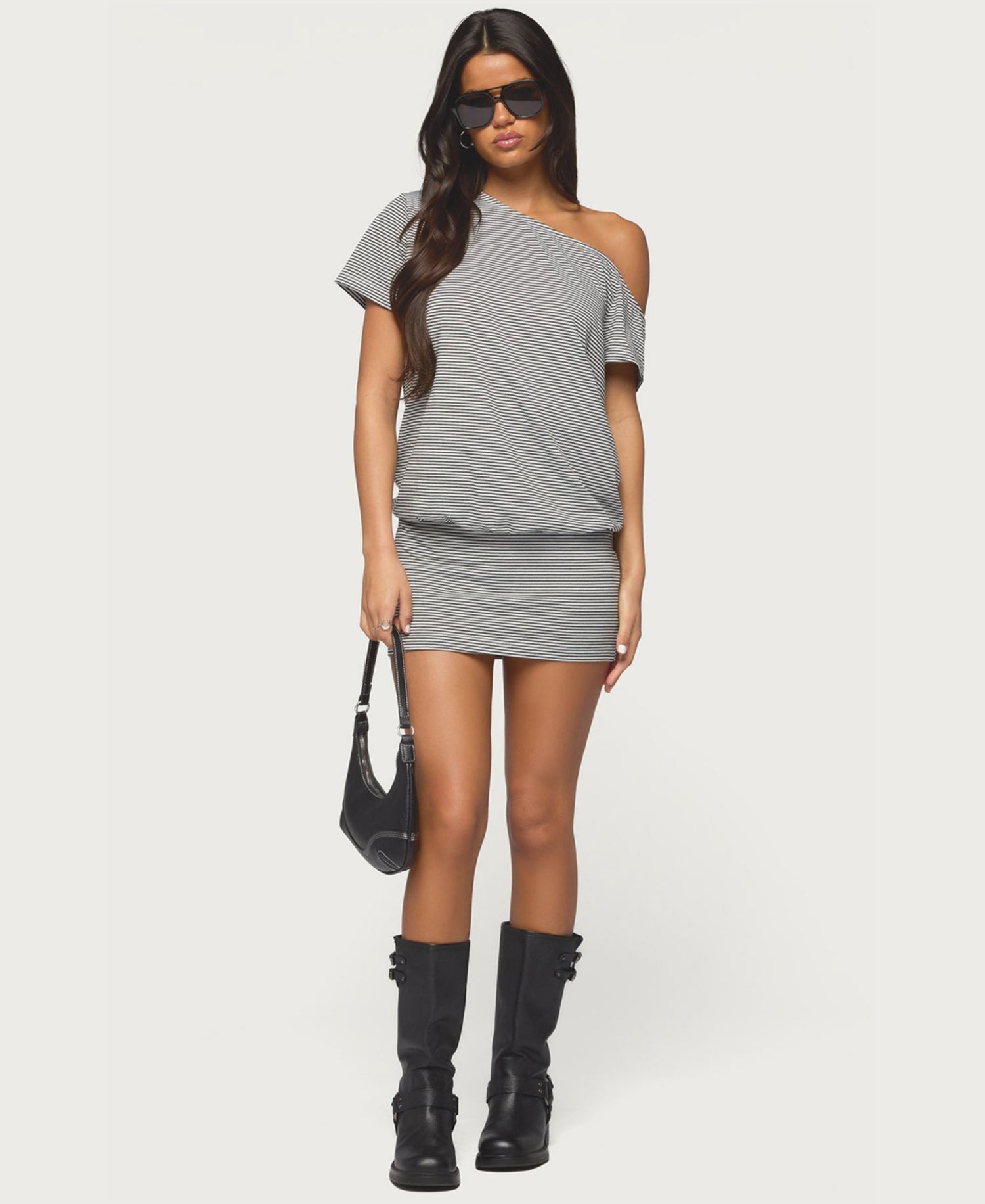 Women's Striped Off Shoulder Cutout Mini Dress