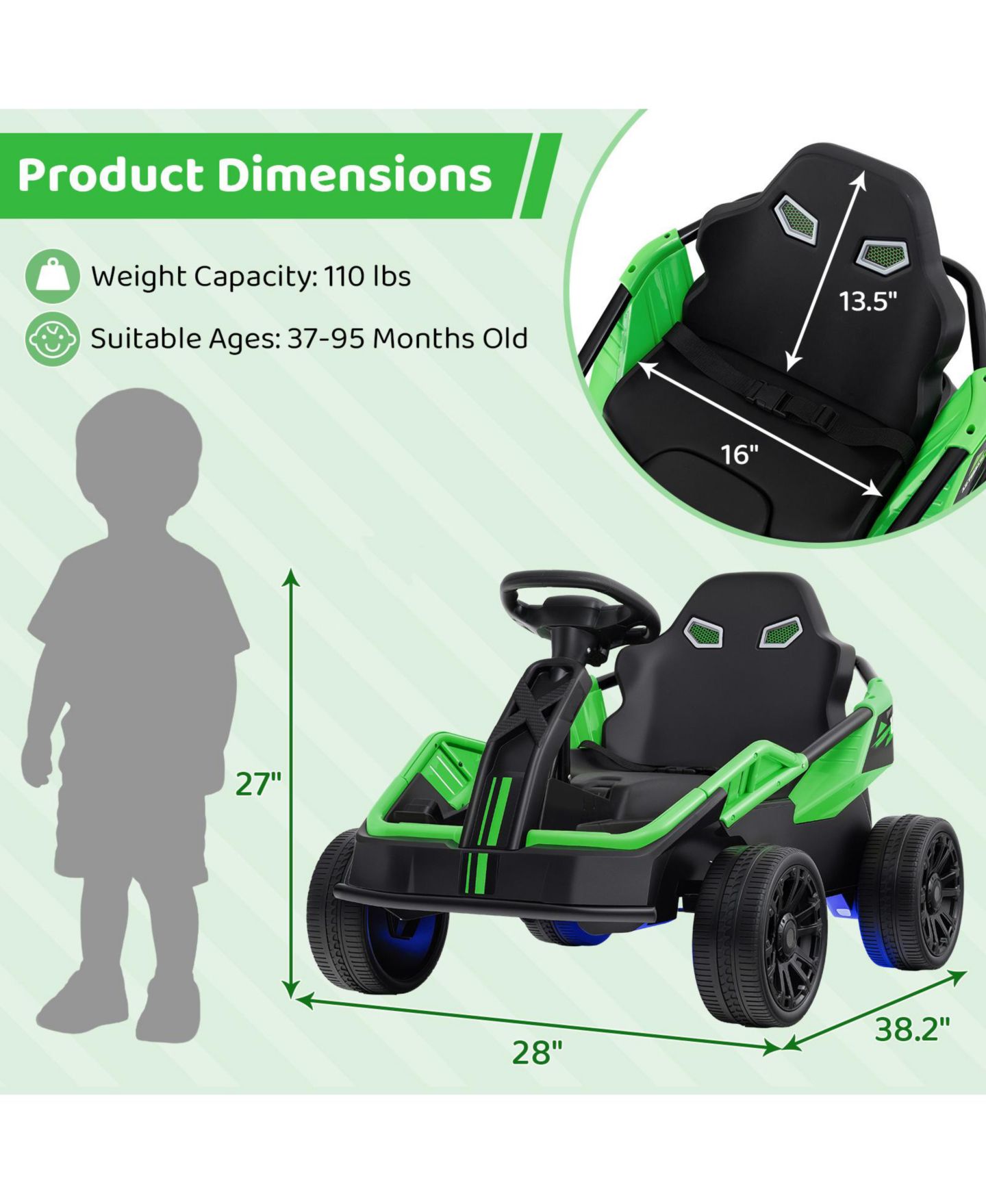 Детская игрушка Slickblue 12V Electric UTV Ride-On with Remote Control, 110 lbs., Ages 3-10, цвет: Зелёный — фото 5