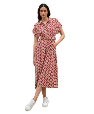 Women's Belted Midi Shirt Dress