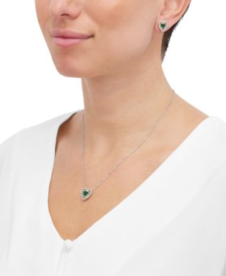 3-Piece Lab Grown Emerald (1-1/2 ct. t.w.) and White Topaz (5/8 ct. t.w.) Heart Pendant Necklace and Stud Earrings Set in 14k Sterling Silver
