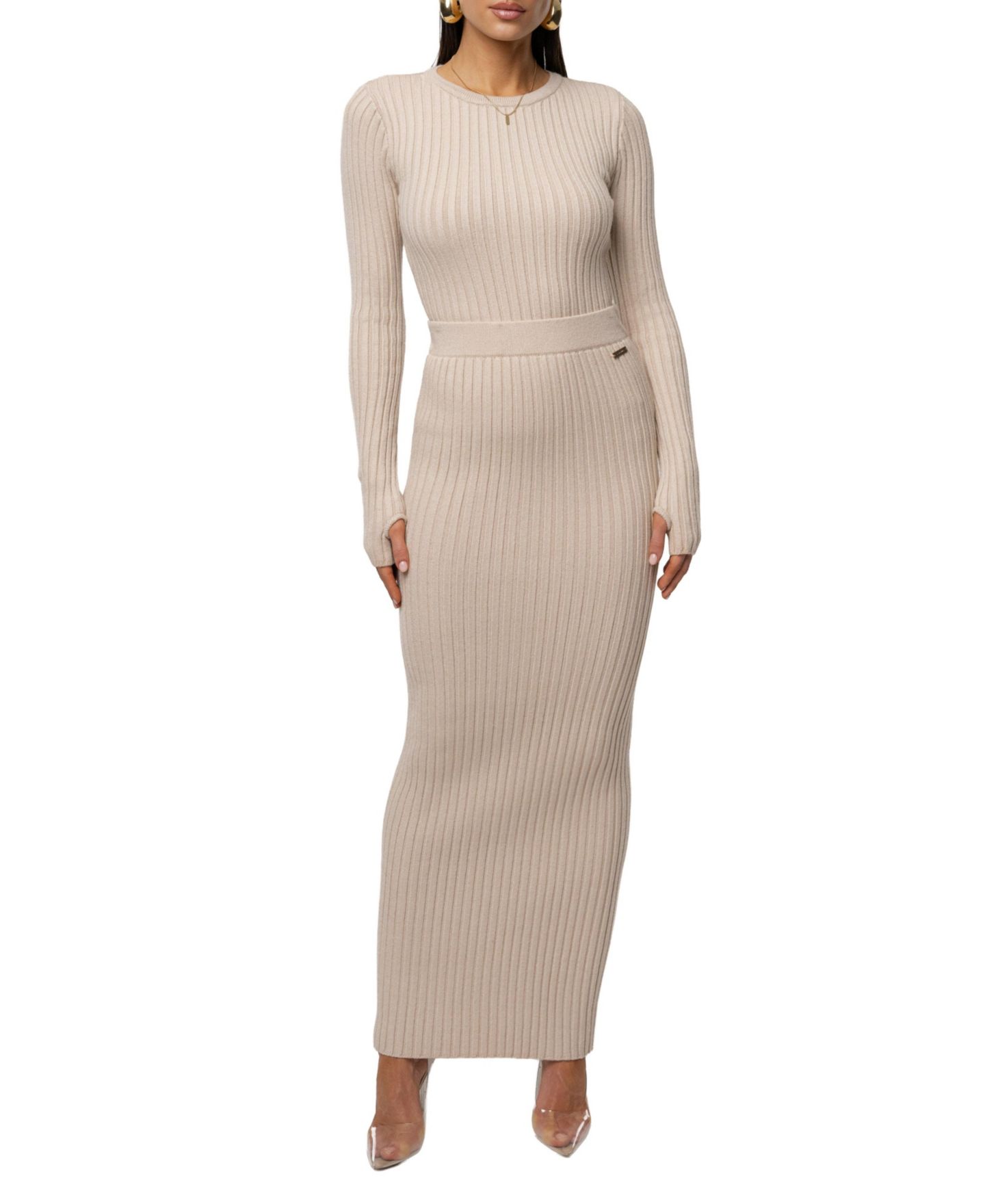 Женские комплекты JLUXLABEL Overcast Ribbed Top and Reset Ribbed Skirt, цвет: Чёрный — фото 1