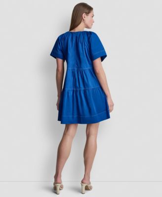 Women's V-Neck Contrast-Stitch Mini Dress