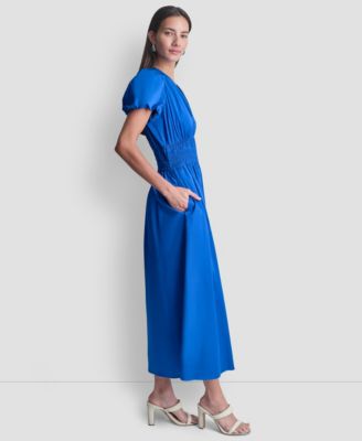 Women's Smocked V-Neck Midi Dress