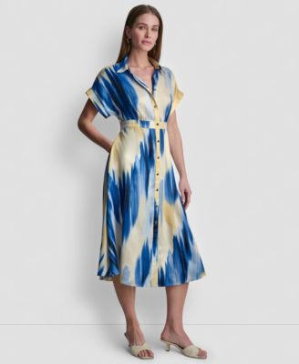 Women's Abstract Printed Midi Shirt Dress
