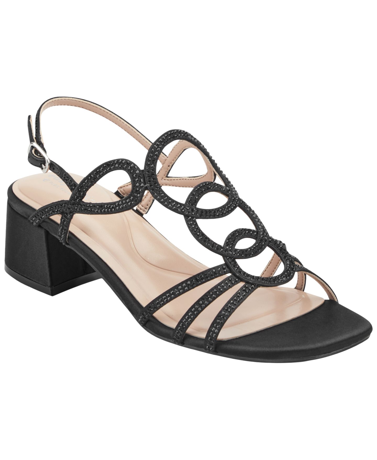 Женские сандалии Easy Spirit Yana eFlex Embellished Block Heel Dress Sandals, цвет: Чёрный атласный — фото 1