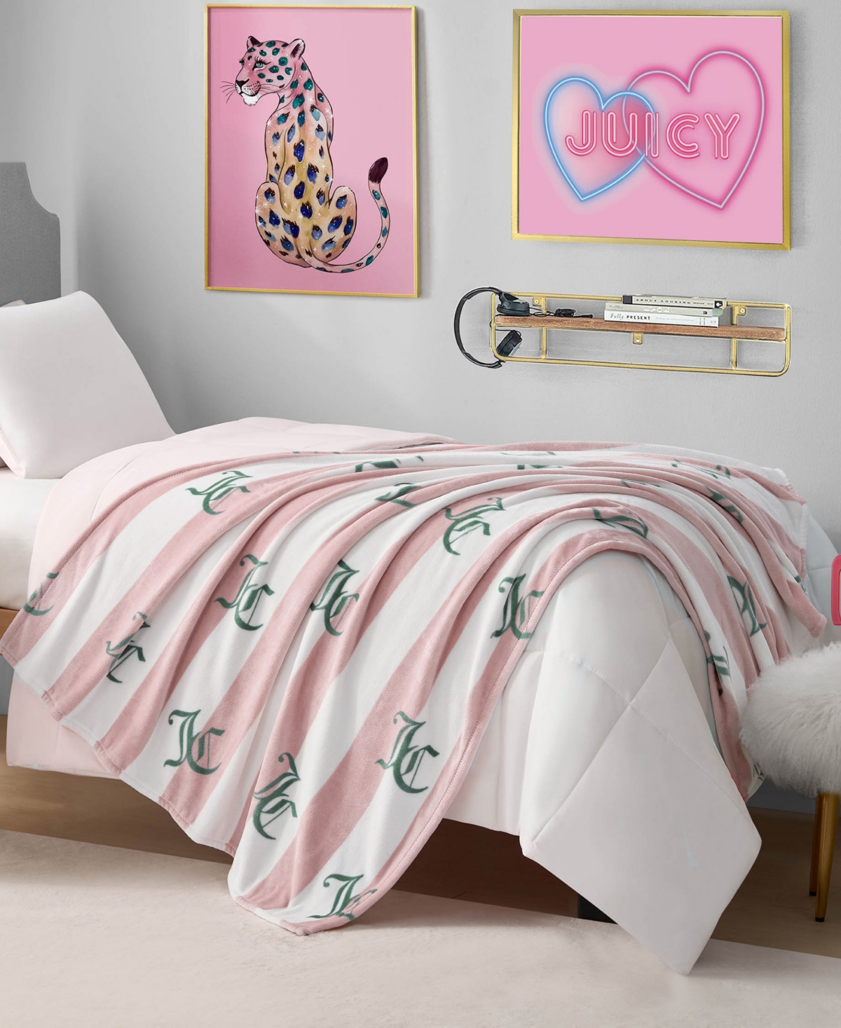 Juicy Couture Cabana Plush Striped Throw, Full/Queen
