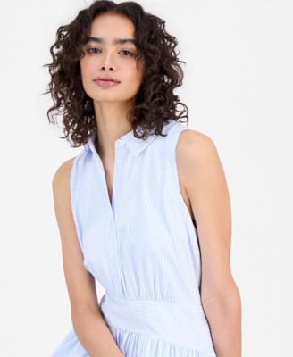Women's Striped Sleeveless Shirt Dress 