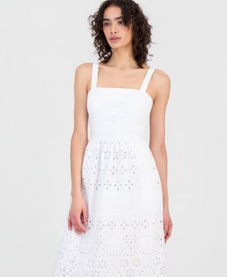 Women's Square-Neck Sleeveless Eyelet Midi Dress