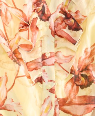 Women's Printed Ruffled Long-Sleeve Blouse