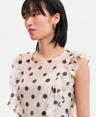 Women's Printed Ruffle-Sleeve Peplum Blouse
