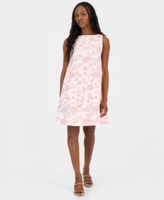 Petite Embroidered Linen Shift Dress