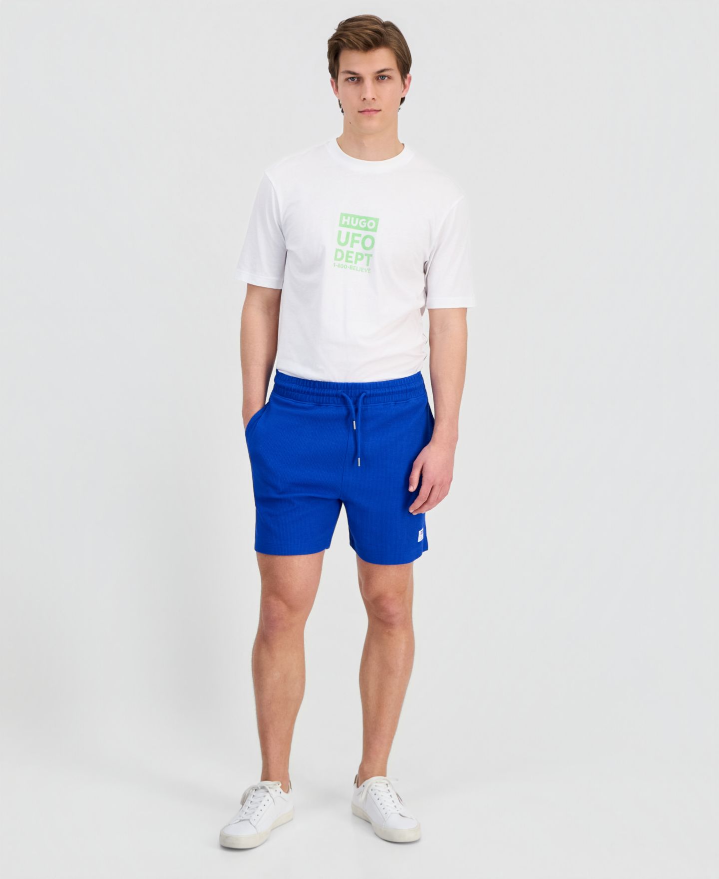 Мужские шорты Hugo Boss Waffle Jersey 7" Drawstring, цвет: Синий, вариант 1 — фото 2