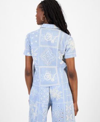 Women's Embroidered Cotton Camp Shirt