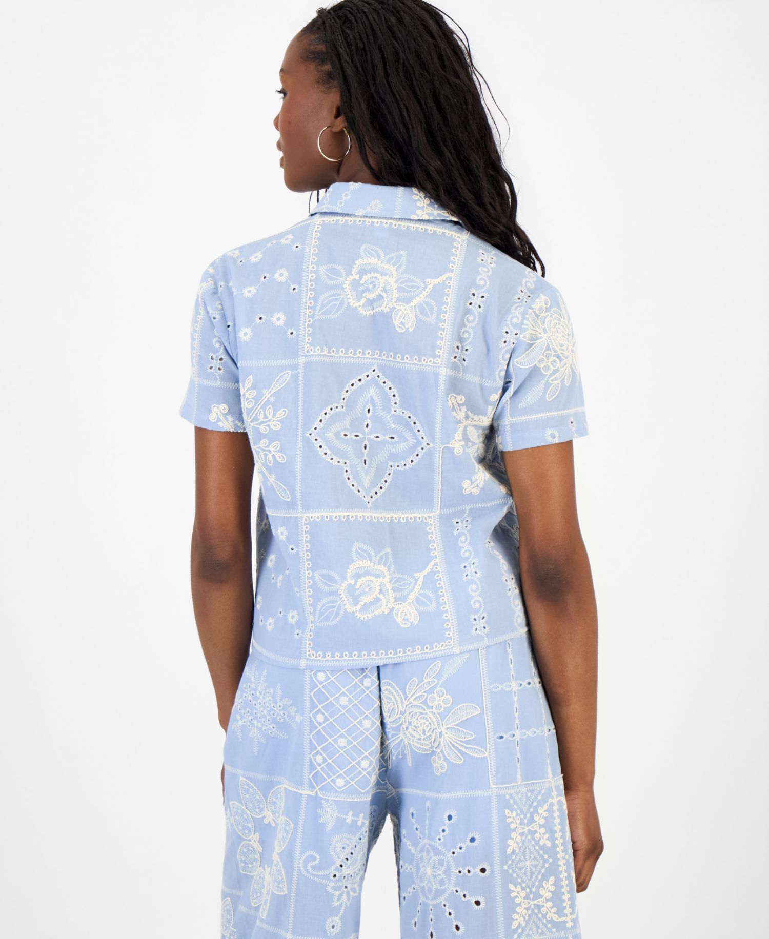 Trendy Plus Size Embroidered Short-Sleeve Shirt