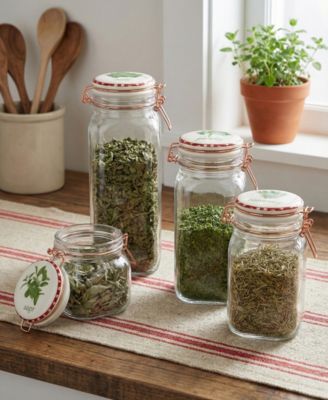 Herbs Decal Glass Canisters with Ceramic Lid, Set of 4
