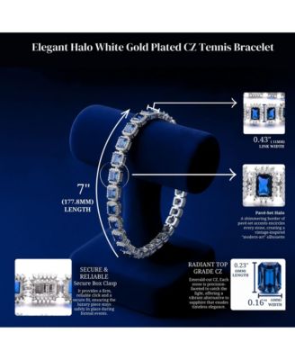Elegant Halo White Gold Plated Blue CZ Tennis Bracelet