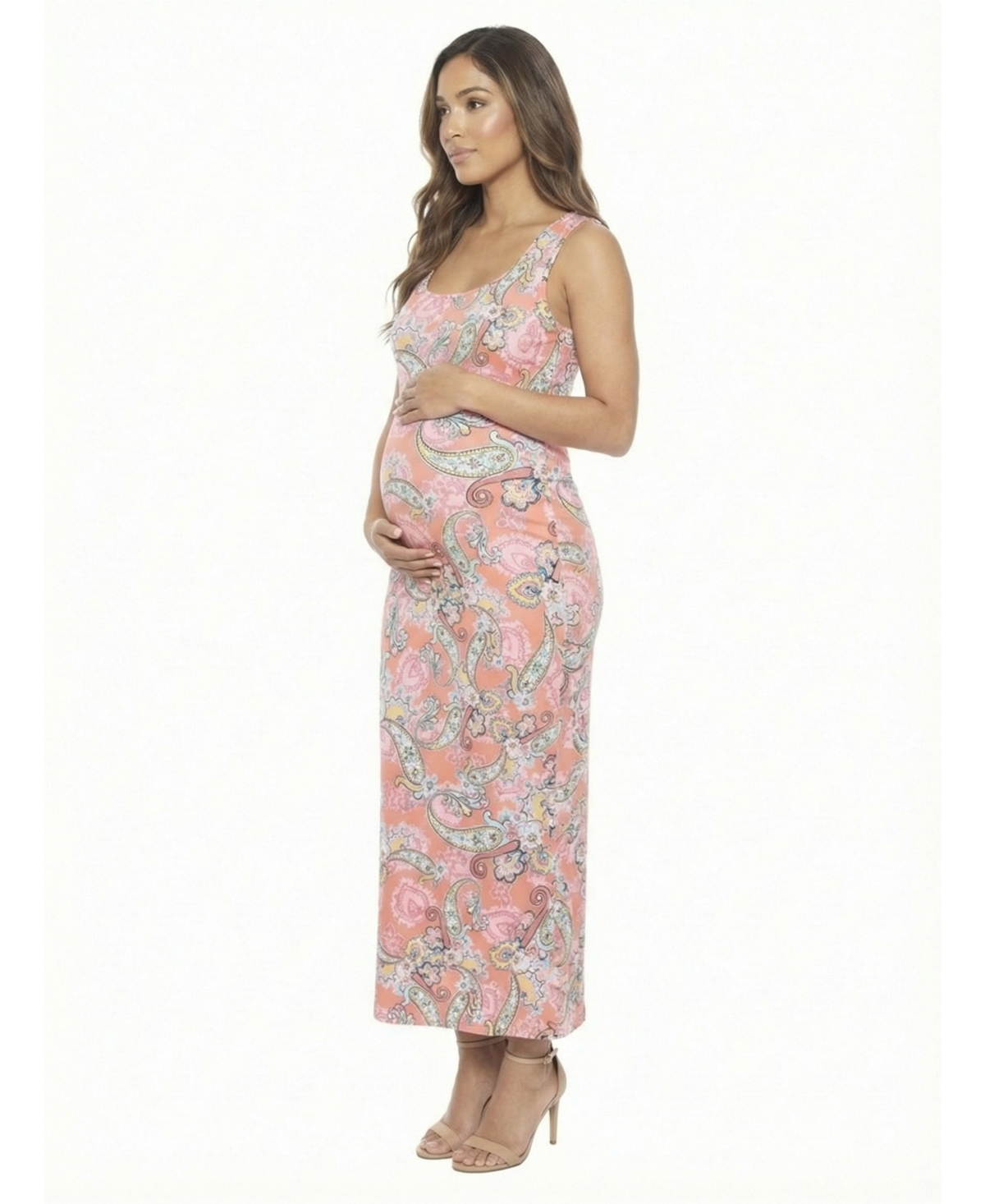 24seven Comfort Apparel Women's and Plus Maternity Scoop Neck Maxi Dress