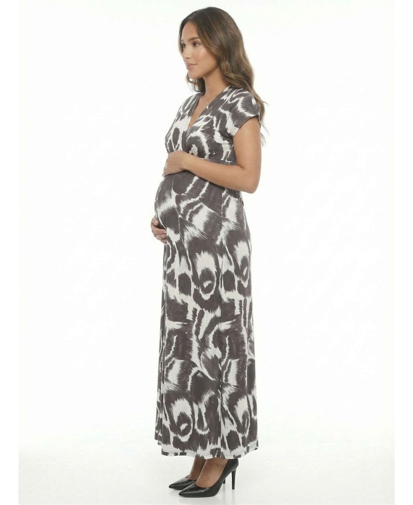 Женское платье 24seven Comfort Apparel Maternity V-Neck Maxi, цвет: С принтом — фото 2