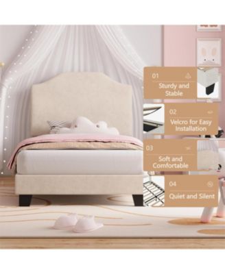 Twin Size Velvet Bed Frame, with Adjustable Headboard, Soft Corduroy Upholstered Twin Bed Frame Platform, Durable Wooden Slats and Noise Free