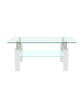  Rectangle Glass Coffee Table, Clear, Modern Side Center Table