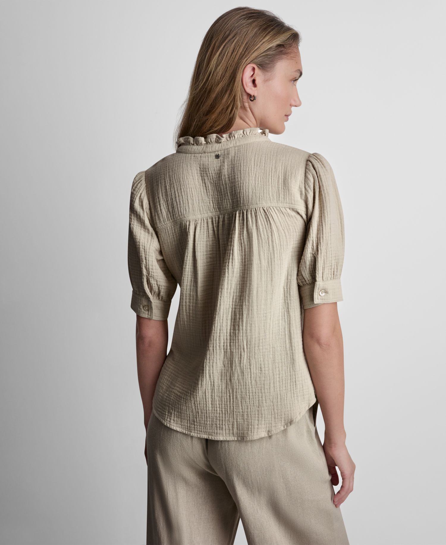 Petite Short Puff-Sleeve Button-Front Shirt