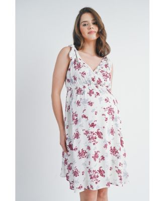 Maternity Nursing Floral Empire Waist Sleeveless Dress with Pockets