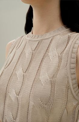 Women's Cable Knit Tussah Silk Cropped Top