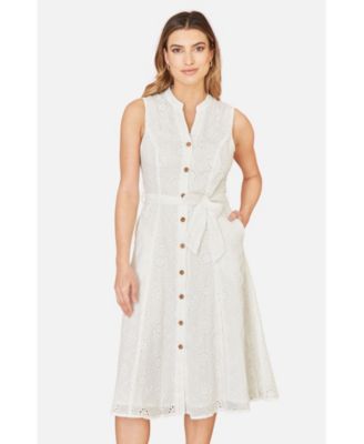 Women's Broderie Anglaise Cotton Shirt Dress
