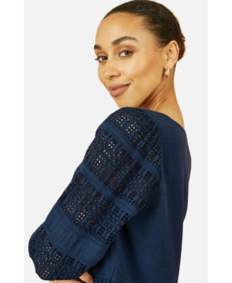 Women's Broderie Anglaise Puff Sleeve Dress