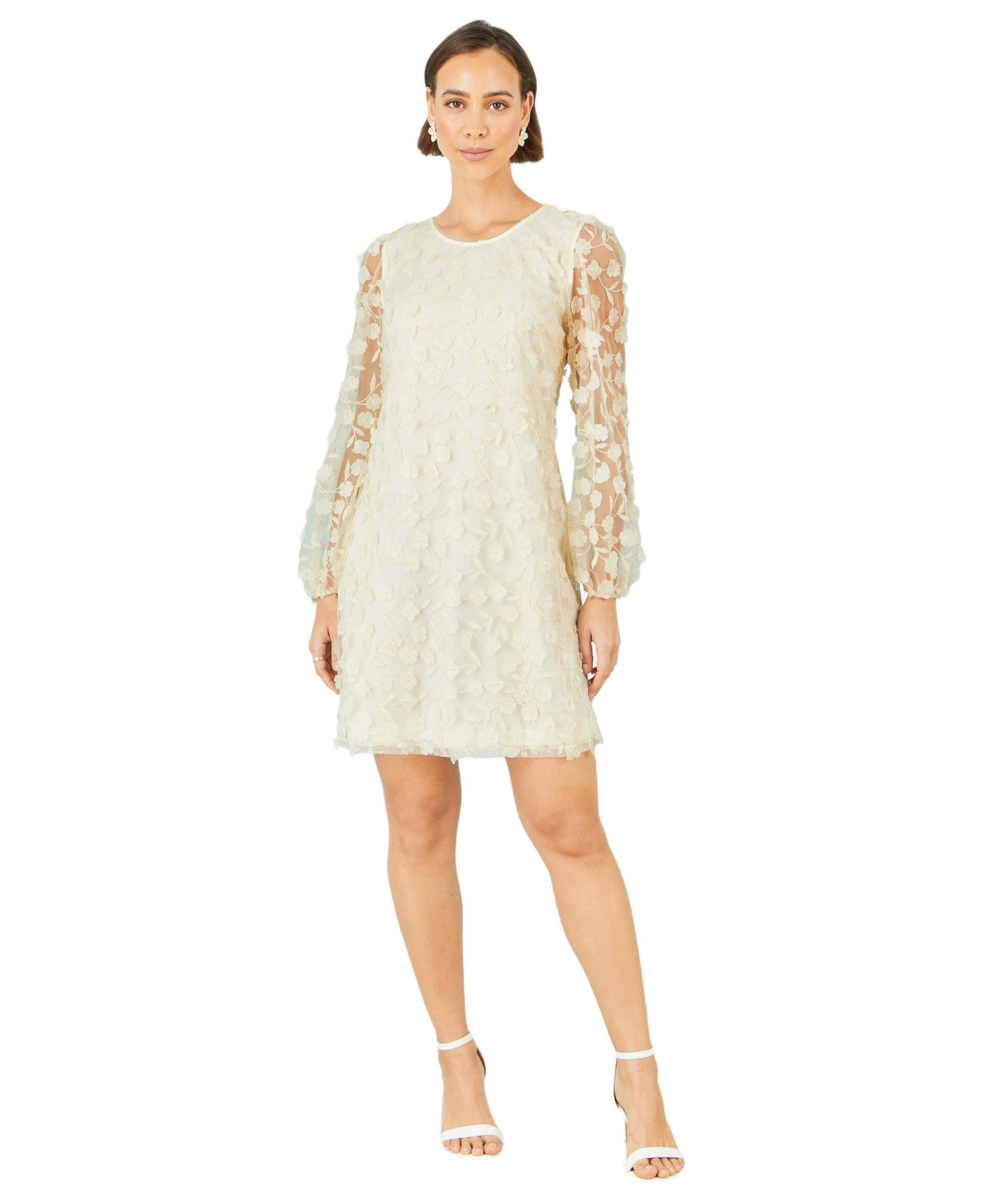 Женское платье Yumi Long Sleeve Floral Applique Tunic, цвет: Слоновая кость — фото 2