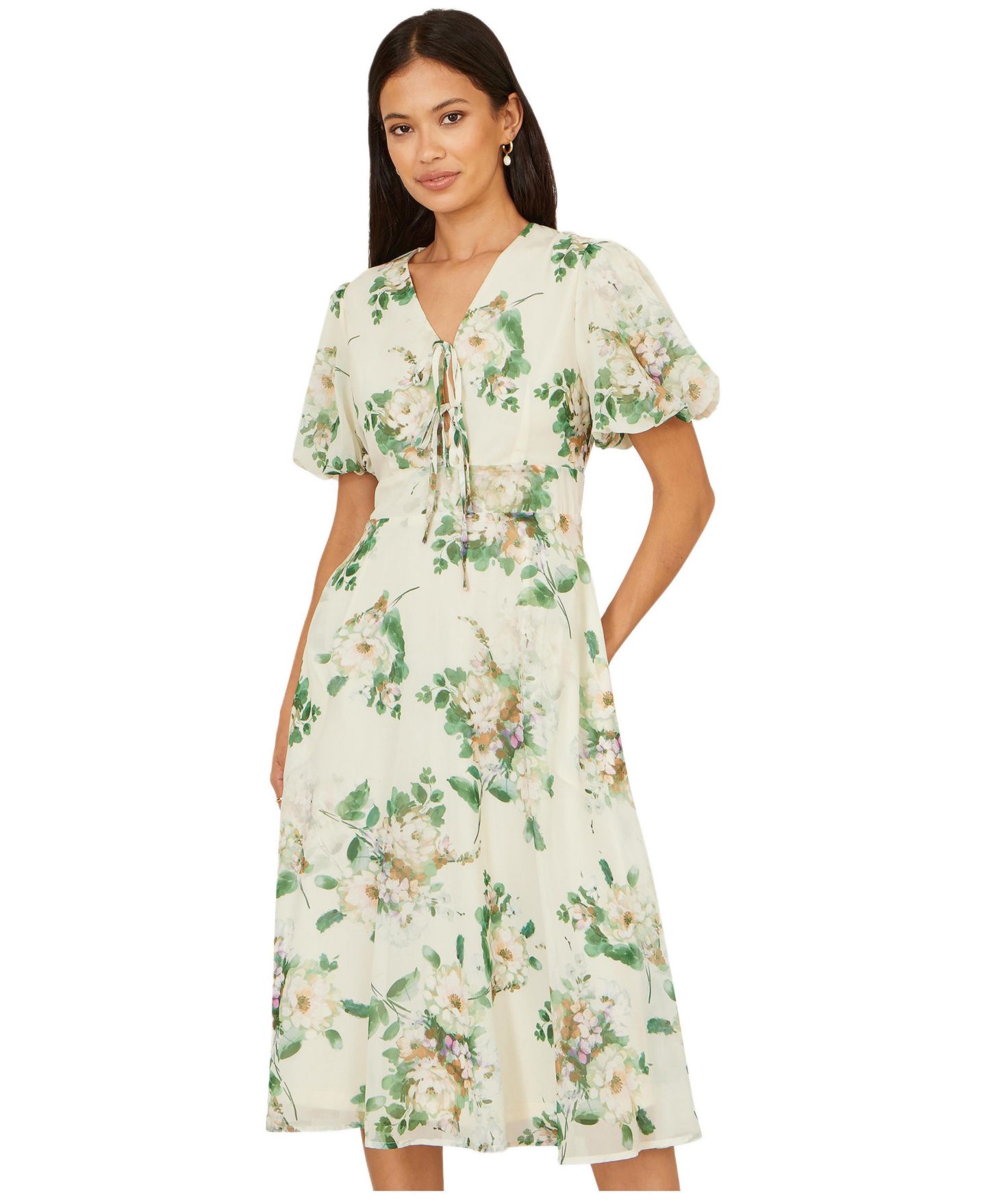 Женское платье Yumi Floral Front Tie Detail Tea, цвет: Слоновая кость — фото 1