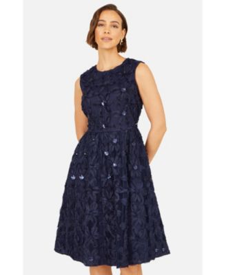 Women's Sequin Floral Applique Skater Dress