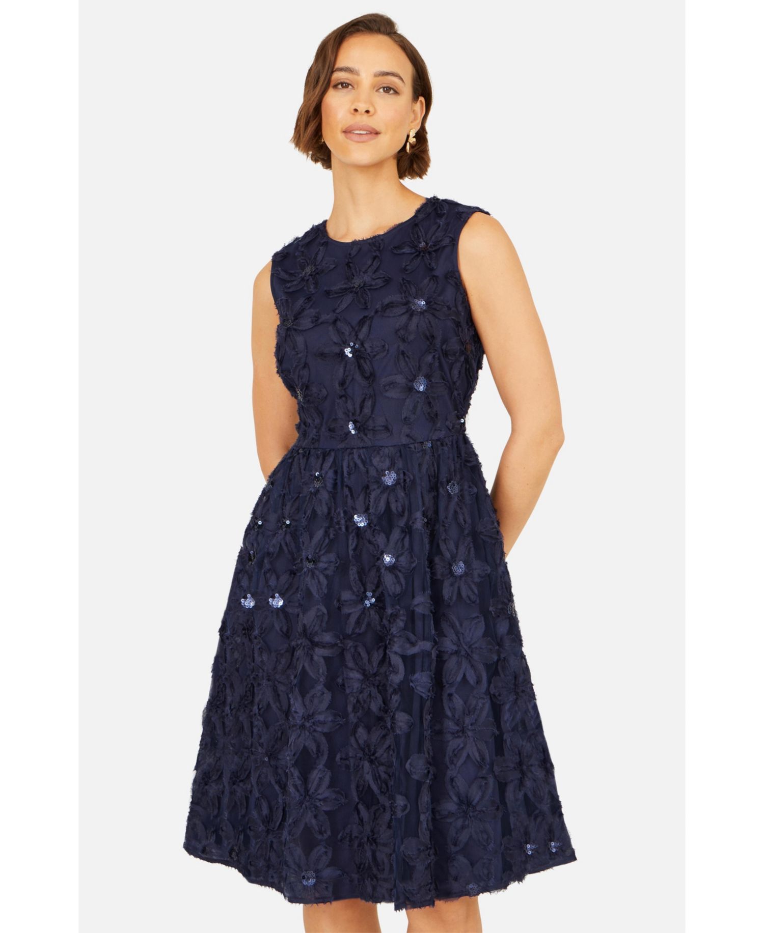 Women's Sequin Floral Applique Skater Dress