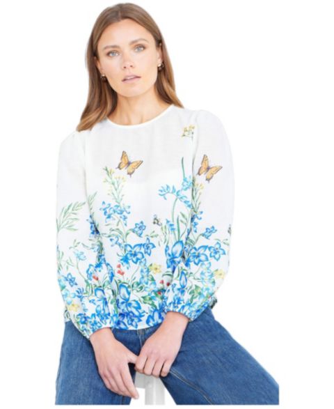 Женский топ Yumi Butterfly Print Long Sleeve, цвет: Слоновая кость
