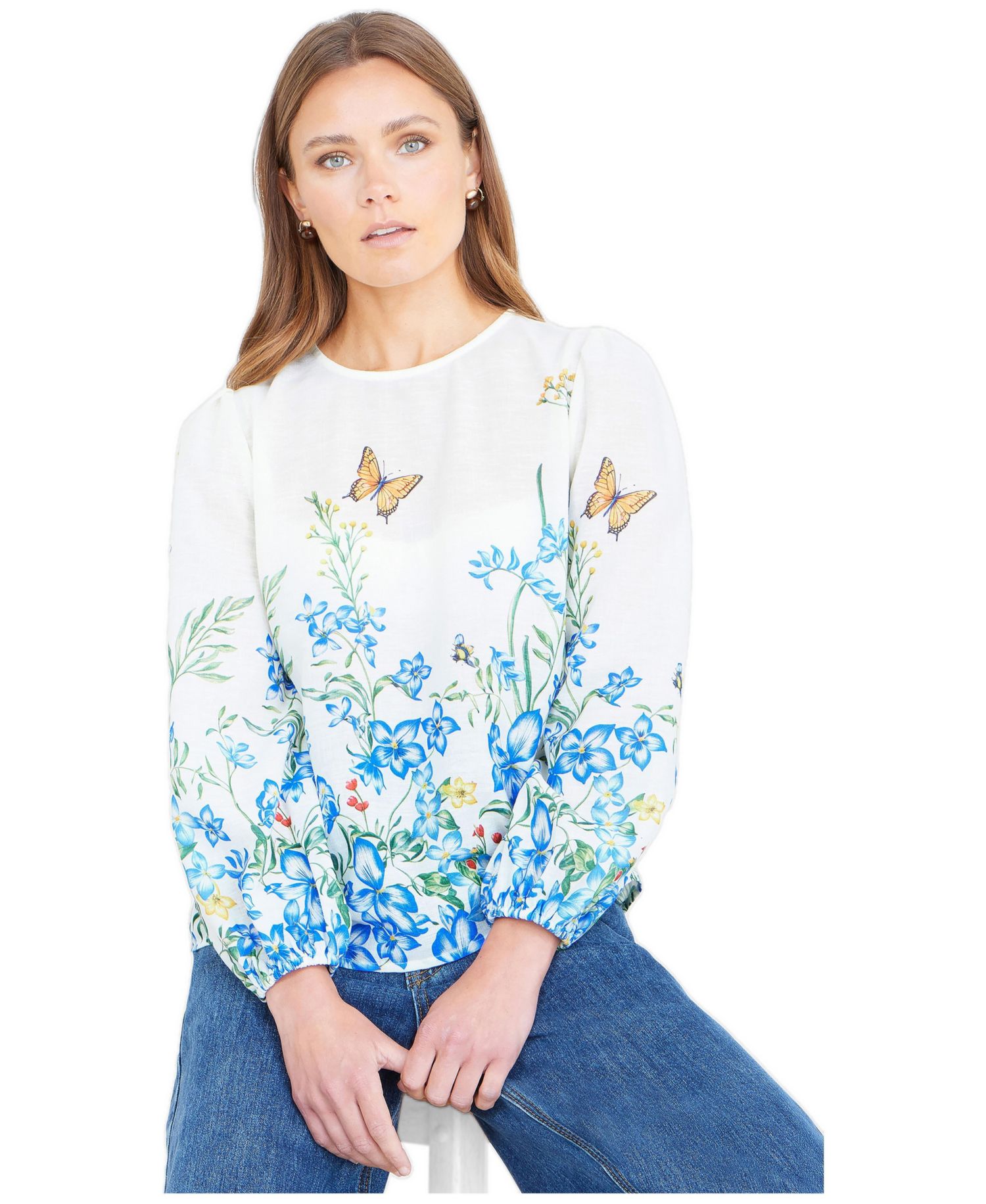 Women's Butterfly Print Long Sleeve Top