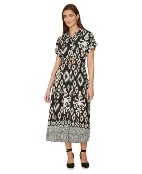 Женское платье Yumi Geo Print Relaxed Midi Shirt Dress, цвет: Чёрный