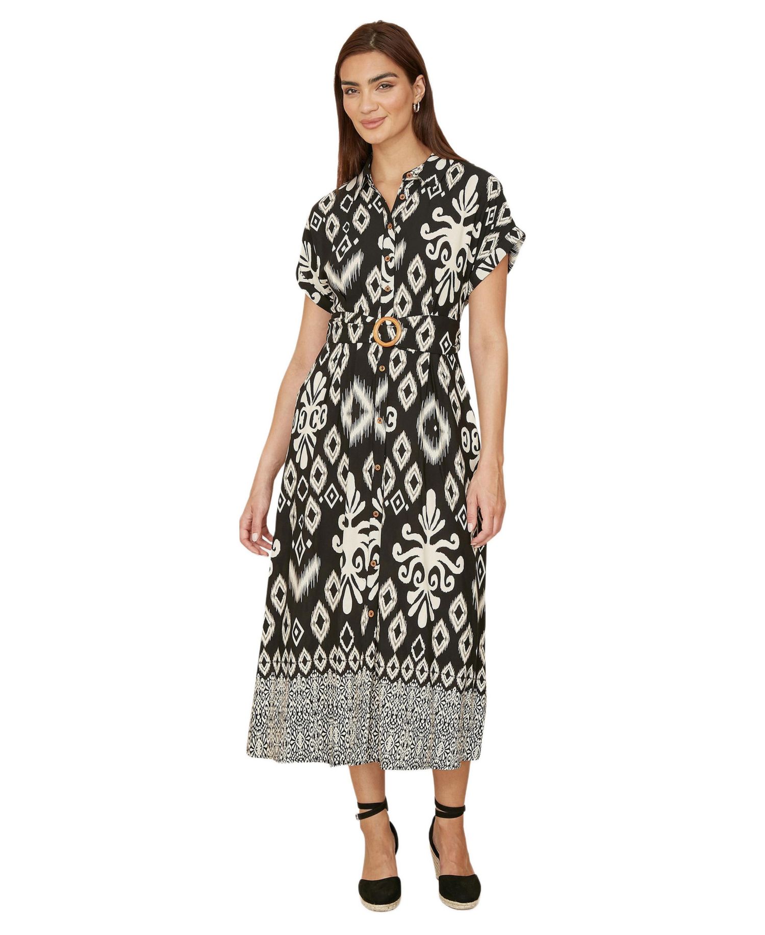 Women's Geo Print Relaxed Midi Shirt Dress