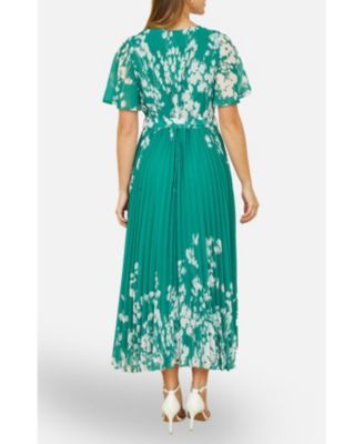Women's Mirror Floral Design Pleated Midi Dress