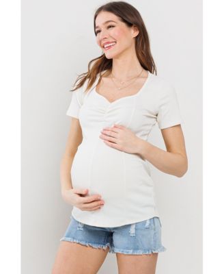 Maternity Ribbed Short Sleeve Sweetheart Neck Top