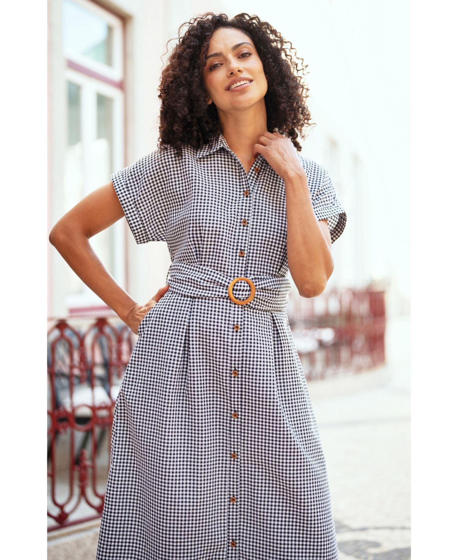 Women's Gingham Relaxed Shirt Dress