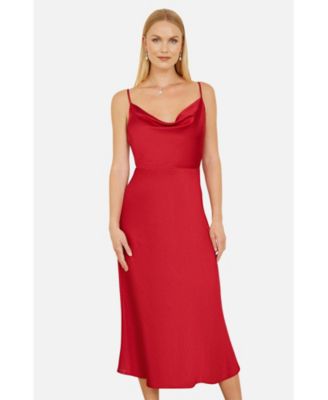 Women's Satin Cowl Neck Midi Dress