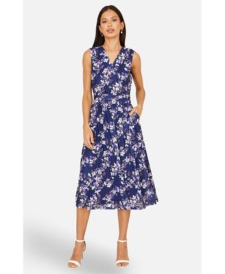 Women's Blossom Print Mesh Stretch Midi Dress