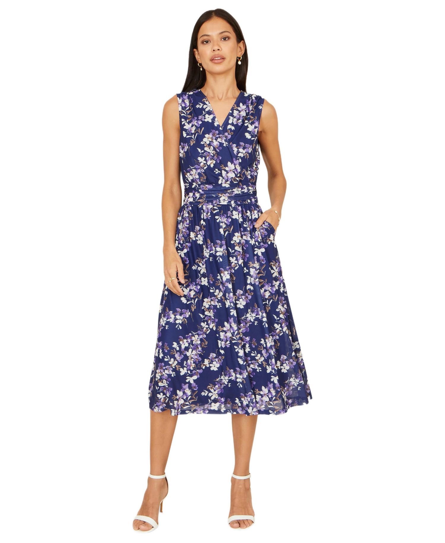 Women's Blossom Print Mesh Stretch Midi Dress