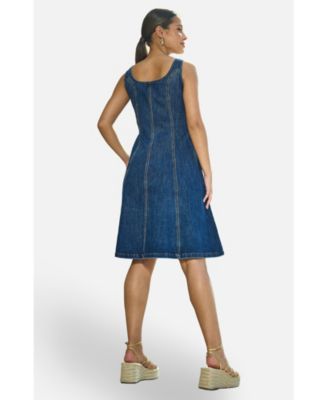 Women's Stretch Denim Panel Fitted Dress