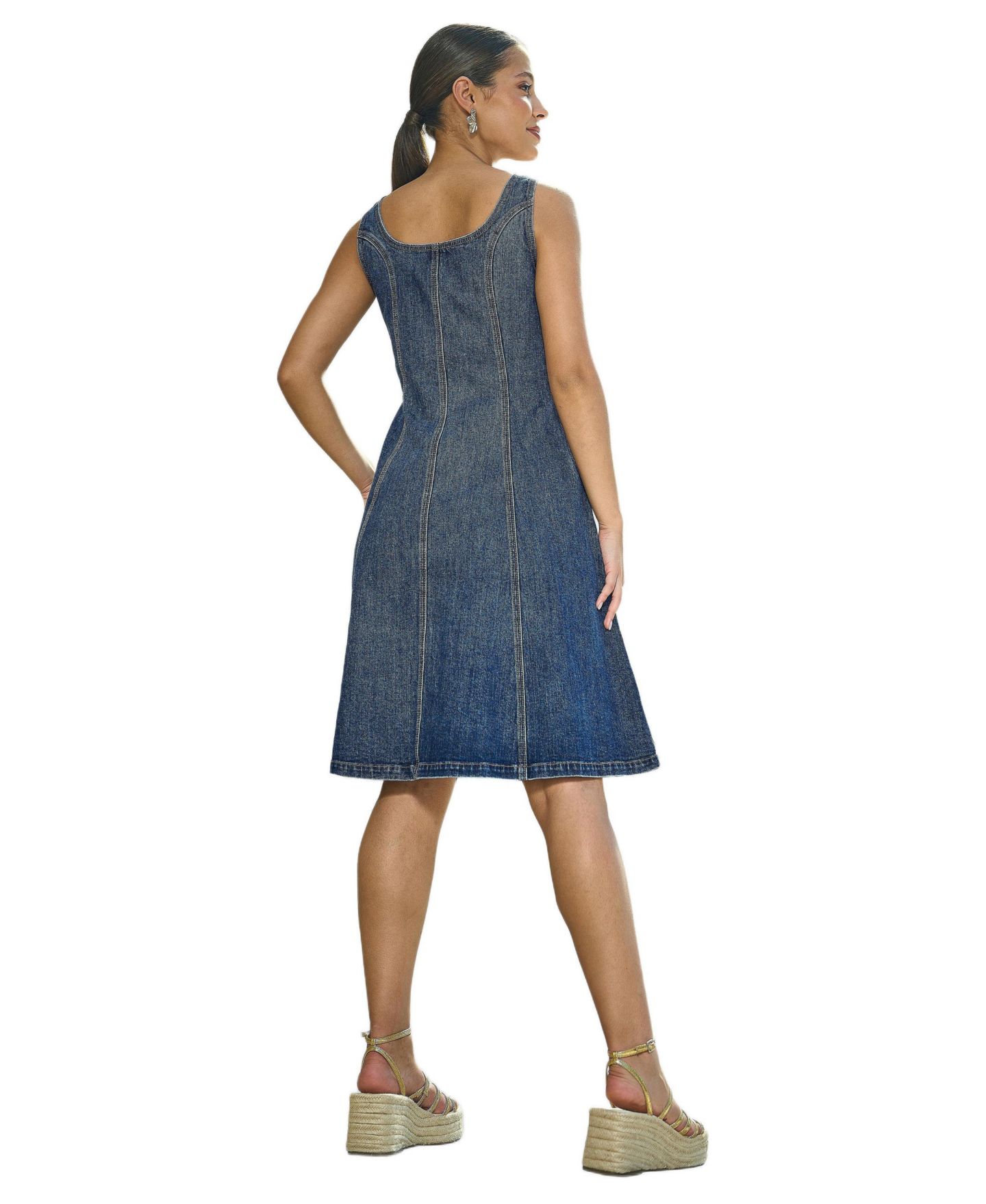 Женское платье Yumi Stretch Denim Panel Fitted, цвет: Синий — фото 3
