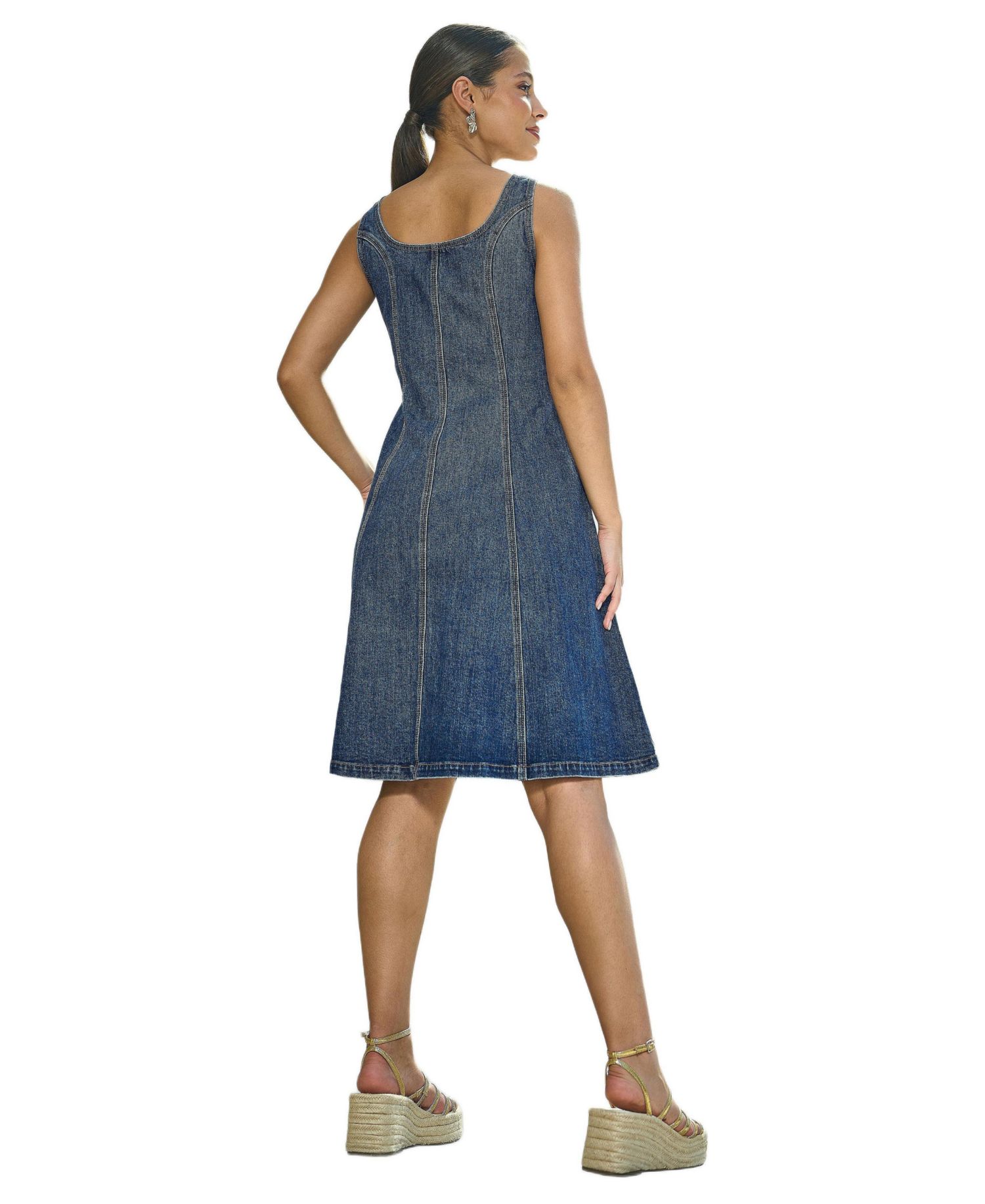 Women's Stretch Denim Panel Fitted Dress